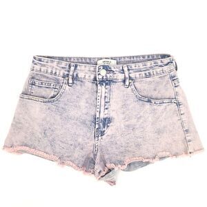 Forever 21 High Waist Cutoff Denim Jean Shorts Women Size 27 Pink Blue Acid Wash